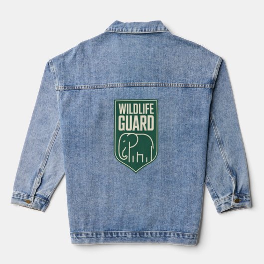 "Wildlife Guard" Minimalistisch Olifant Schild Emb Denim Jacket (Achterkant)