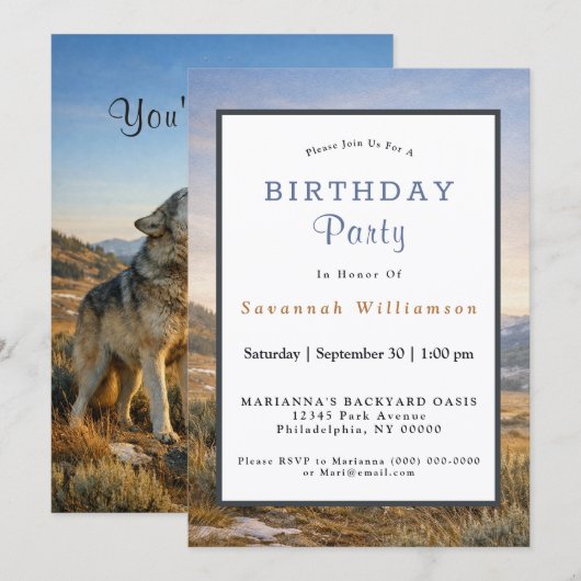 Wildlife Howling Gray Wolf Birthday Kaart (Voorkant / Achterkant)