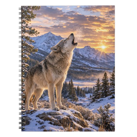 Wildlife Howling Gray Wolf Mountain Sunset Scene Notitieboek (Voorkant)