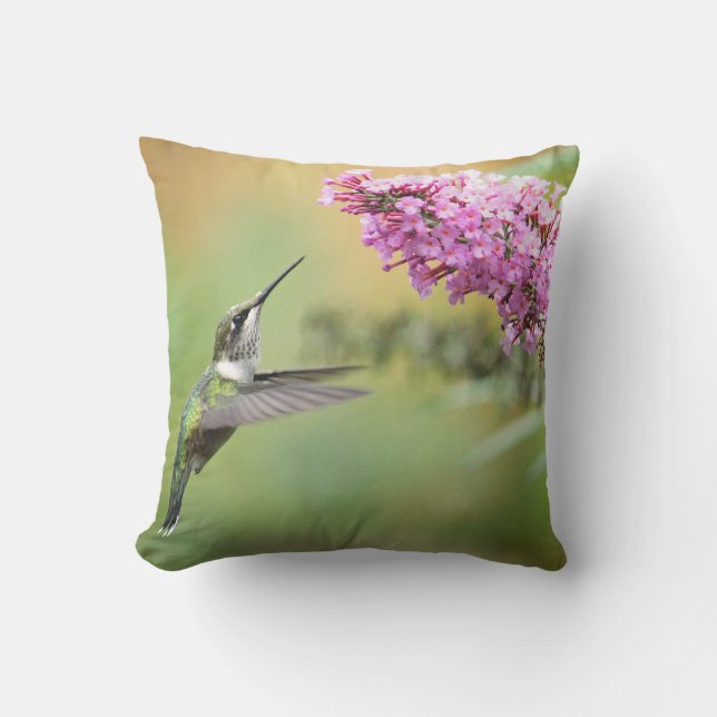 Wildlife Hummingbird Floral Foto Buitenkussen (Voorkant)