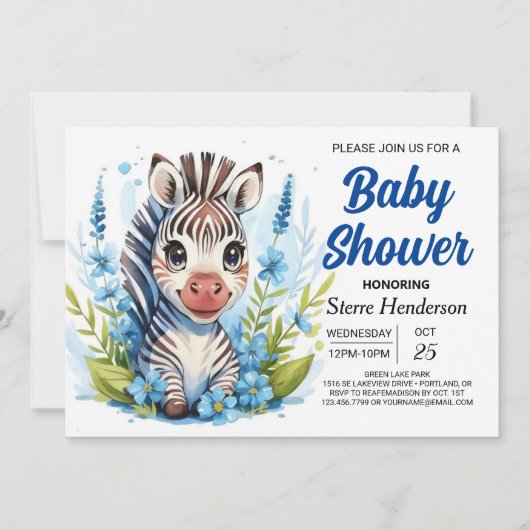 Wildlife Joyful Adventure Zebra Boy Baby shower Kaart (Voorkant)