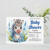 Wildlife Joyful Adventure Zebra Boy Baby shower Kaart (Staand voorkant)