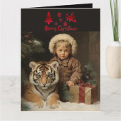 Wildlife Kind Tijger Kerst  Vakantie Kaart (Voorkant)