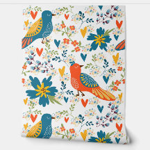 Wildlife Kleurrijke vogels en bloemen Groen Blauw