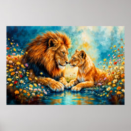 Wildlife Leeuw Leeuwin fantasie romantische kunst Poster