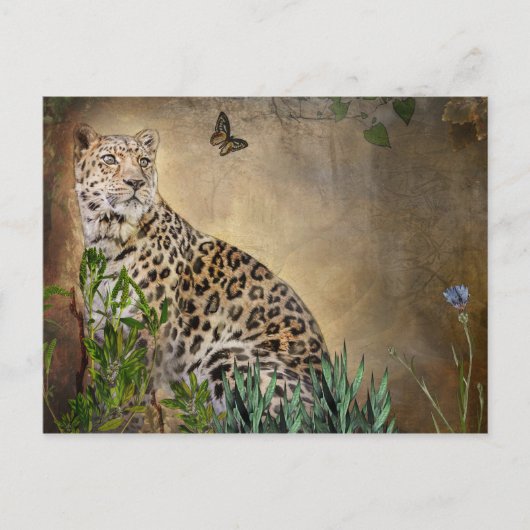Wildlife Leopard en Butterfly Digitale Schilderij Briefkaart (Voorkant)