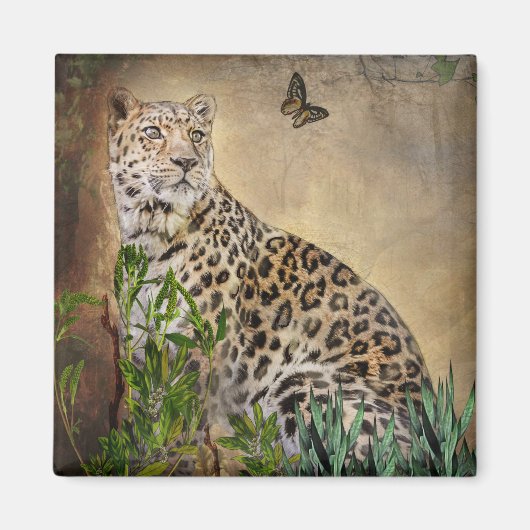 Wildlife Leopard Fotografie Vlinder Warme tonen Magneet (Voorkant)