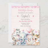 Wildlife Leuke Dieren Roze Verjaardagsfeest Kaart (Voorkant)