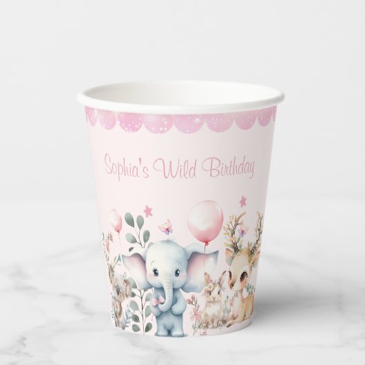 Wildlife Leuke Dieren Roze Verjaardagsfeest Papieren Bekers (Voorkant)