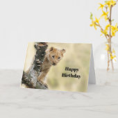 Wildlife Lion Cub Foto van Birthday Kaart (Gele Bloem)