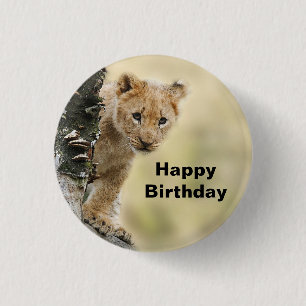 Wildlife Lion Cub Foto van Birthday Ronde Button 3,2 Cm