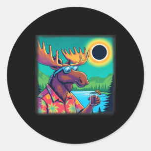 Wildlife Moose kijken naar zonsverduistering Ronde Sticker