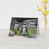 Wildlife Penguin Pair Foto Verjaardag Kaart (Gele Bloem)