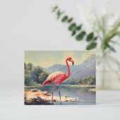 Wildlife Pink Flamingo River Mountain  Briefkaart (Staand voorkant)