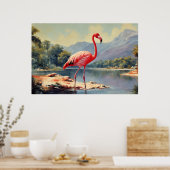 Wildlife Pink Flamingo River Mountain  Poster (Keuken)