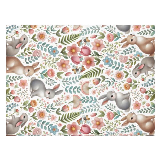 Wildlife Rabbit Pink Floral Pattern Tablecloth Tafelkleed (Voorkant (Horizontaal))