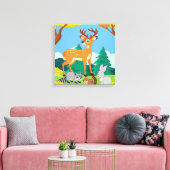 Wildlife Raccoon Chipmunk Rabbit Deer Herfst Lands Canvas Afdruk (Insitu (Woonkamer))