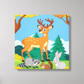 Wildlife Raccoon Chipmunk Rabbit Deer Herfst Lands Canvas Afdruk (Voorkant)