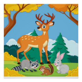 Wildlife Raccoon Chipmunk Rabbit Deer Herfst Lands Perfect Poster