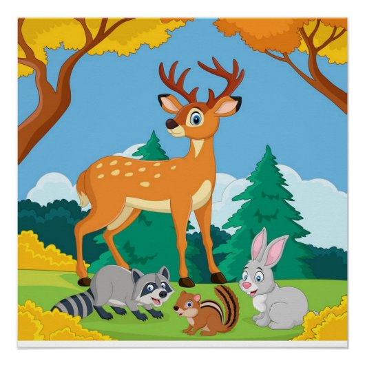 Wildlife Raccoon Chipmunk Rabbit Deer Herfst Lands Perfect Poster (Voorkant)