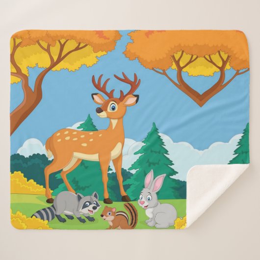 Wildlife Raccoon Chipmunk Rabbit Deer Herfst Lands Sherpa Deken (Voorkant (horizontaal))