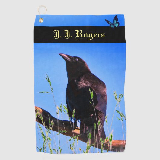 Wildlife Raven Bird Personalized Golfhanddoek (Voorkant)