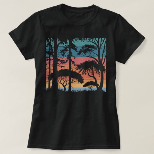 Wildlife  retro zonsondergang bosbomen buiten t-shirt (Design voorkant)