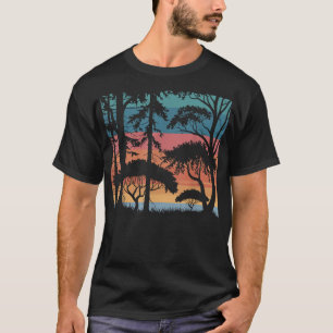 Wildlife retro zonsondergang bosbomen buiten t-shirt