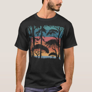 Wildlife  retro zonsondergang bosbomen buiten t-shirt