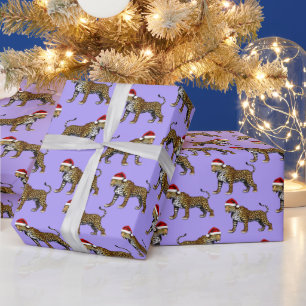 Wildlife Safari Dier Luipaard Santa Hoed Kerstmis Cadeaupapier
