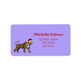 Wildlife Safari Dier Luipaard Santa Hoed Kerstmis Etiket