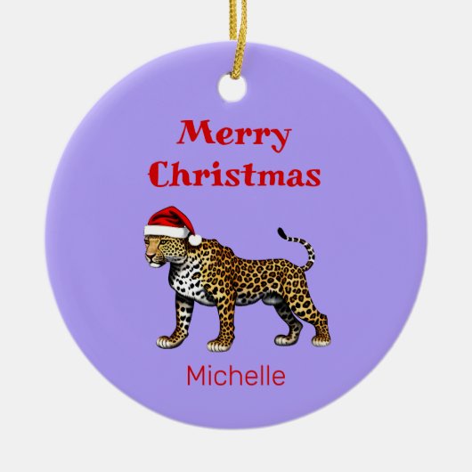 Wildlife Safari Dier Luipaard Santa Hoed Kerstmis Keramisch Ornament (Voorkant)