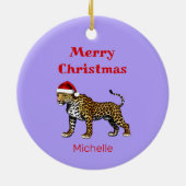 Wildlife Safari Dier Luipaard Santa Hoed Kerstmis Keramisch Ornament (Achterkant)
