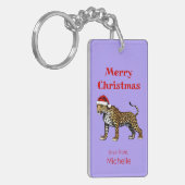 Wildlife Safari Dier Luipaard Santa Hoed Kerstmis Sleutelhanger (Voorkant Links)