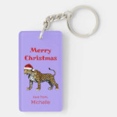 Wildlife Safari Dier Luipaard Santa Hoed Kerstmis Sleutelhanger (achterkant)