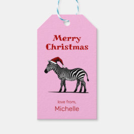 Wildlife Safari Dier Zebra Santa Hoed Kerstmis Cadeaulabel