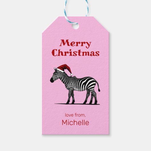Wildlife Safari Dier Zebra Santa Hoed Kerstmis Cadeaulabel (Voorkant)