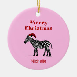 Wildlife Safari Dier Zebra Santa Hoed Kerstmis Keramisch Ornament