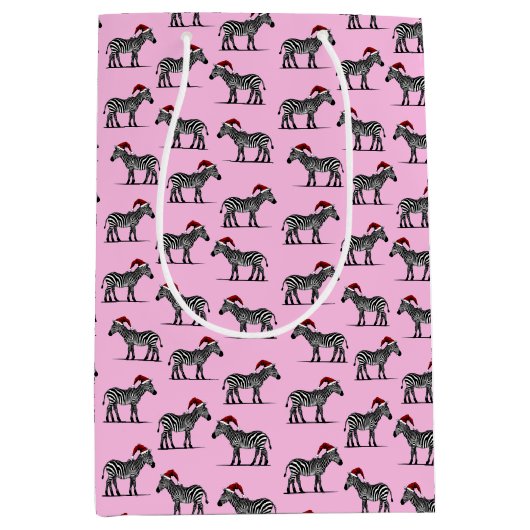 Wildlife Safari Dier Zebra Santa Hoed Kerstmis Medium Cadeauzakje (Voorkant)