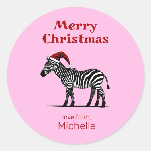 Wildlife Safari Dier Zebra Santa Hoed Kerstmis Ronde Sticker (Voorkant)