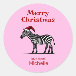 Wildlife Safari Dier Zebra Santa Hoed Kerstmis Ronde Sticker