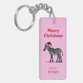 Wildlife Safari Dier Zebra Santa Hoed Kerstmis Sleutelhanger (Voorkant Links)
