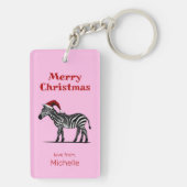 Wildlife Safari Dier Zebra Santa Hoed Kerstmis Sleutelhanger (achterkant)