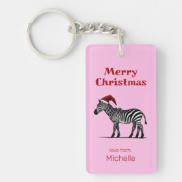 Wildlife Safari Dier Zebra Santa Hoed Kerstmis Sleutelhanger