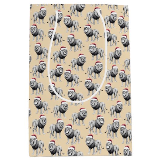 Wildlife Safari Dierenleeuw Santa Hoed Kerstmis Medium Cadeauzakje (Voorkant)