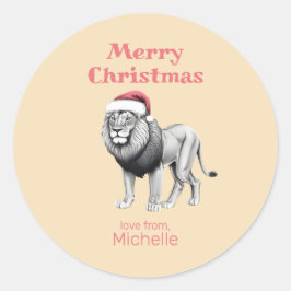 Wildlife Safari Dierenleeuw Santa Hoed Kerstmis Ronde Sticker