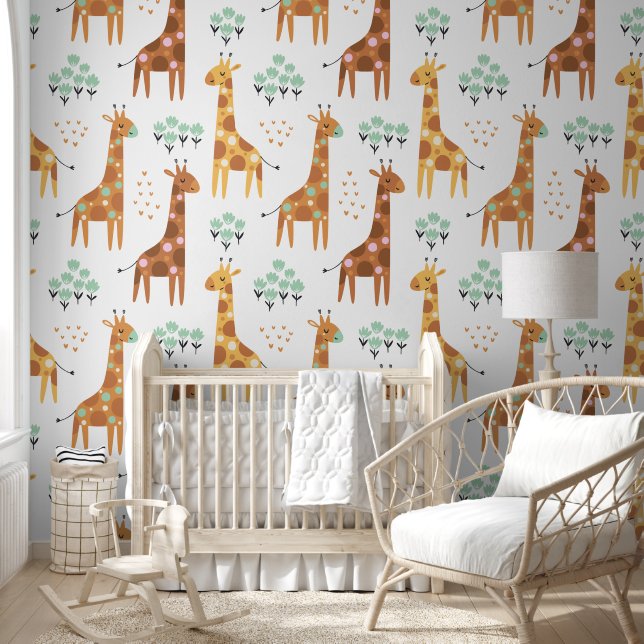 Wildlife Safari Schattige Giraffe Pattern Behang (Kinderen)