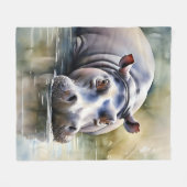 Wildlife Serenity Waterverf Hippo Fleece Deken (Voorkant (Horizontaal))