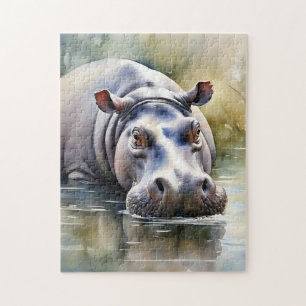 Wildlife Serenity Waterverf Hippo Legpuzzel