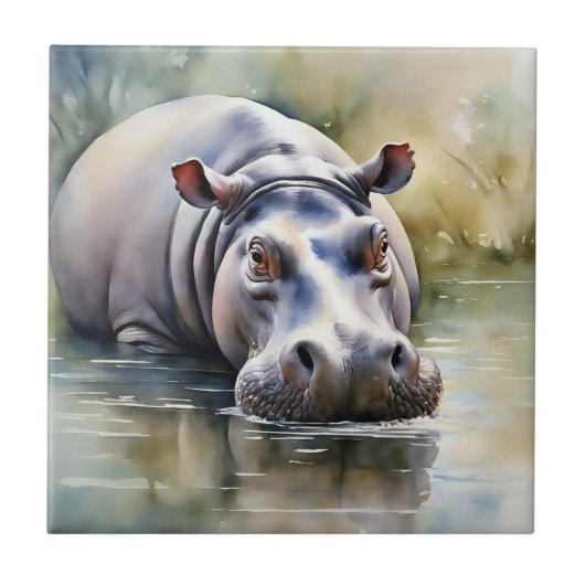 Wildlife Serenity Waterverf Hippo Tegeltje (Voorkant)